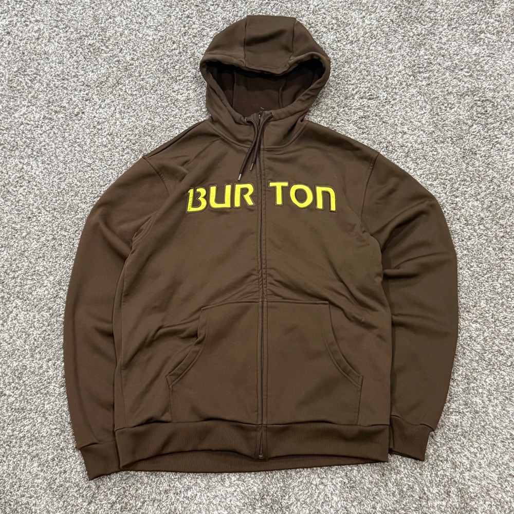 Y2K Burton Full Zip Hoodie Brown Embroidered Skater Snowboard Logo Fleece Size M